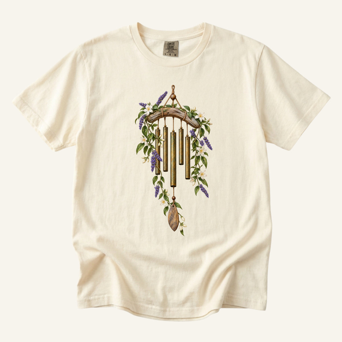 Floral Wind Chime T-Shirt in Ivory — gardener and porch lover gift, made to order in the USA