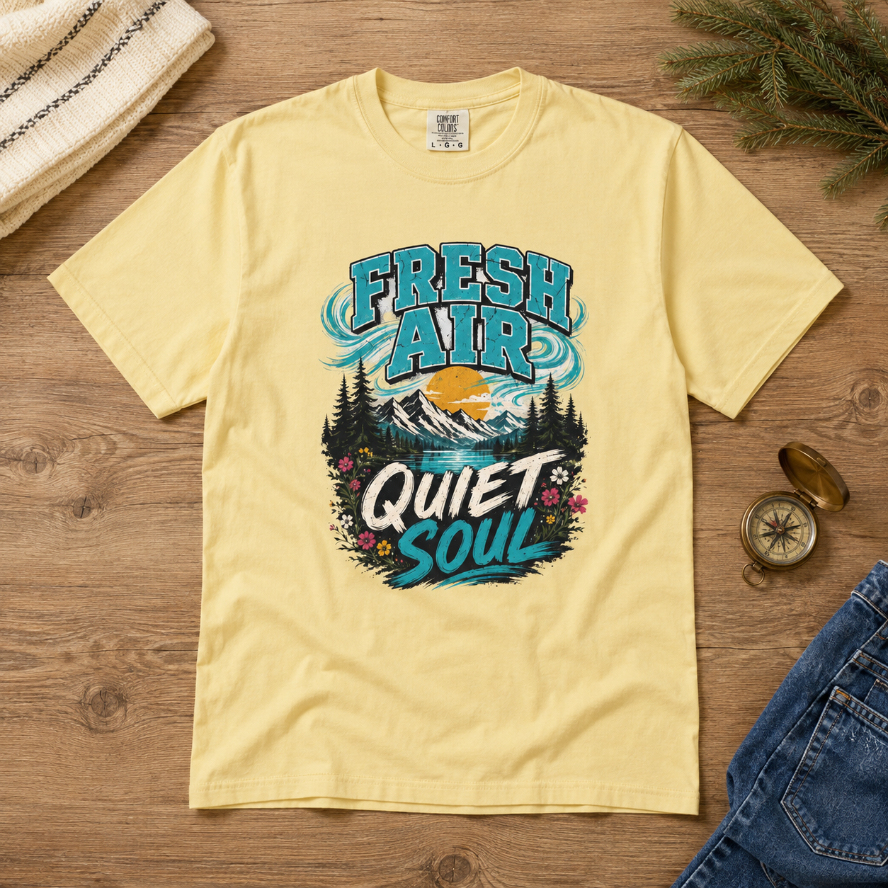 Fresh Air Quiet Soul T-Shirt — Garment-Dyed Cotton