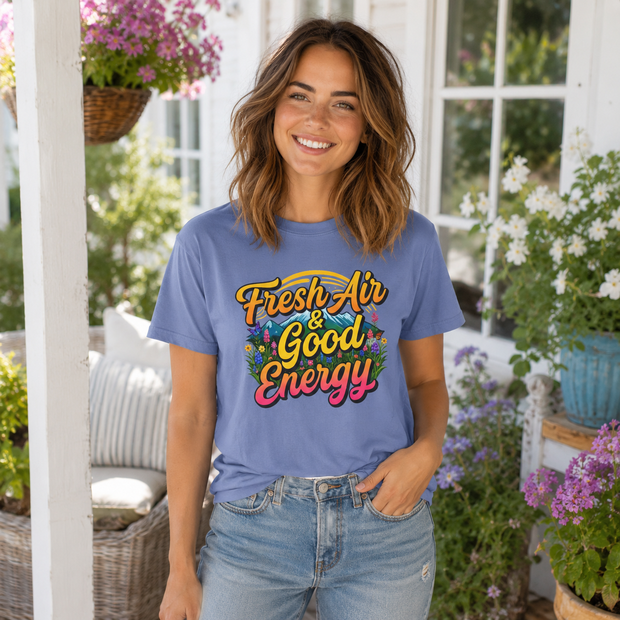 Fresh Air & Good Energy - Retro Mountain Wildflower Tee