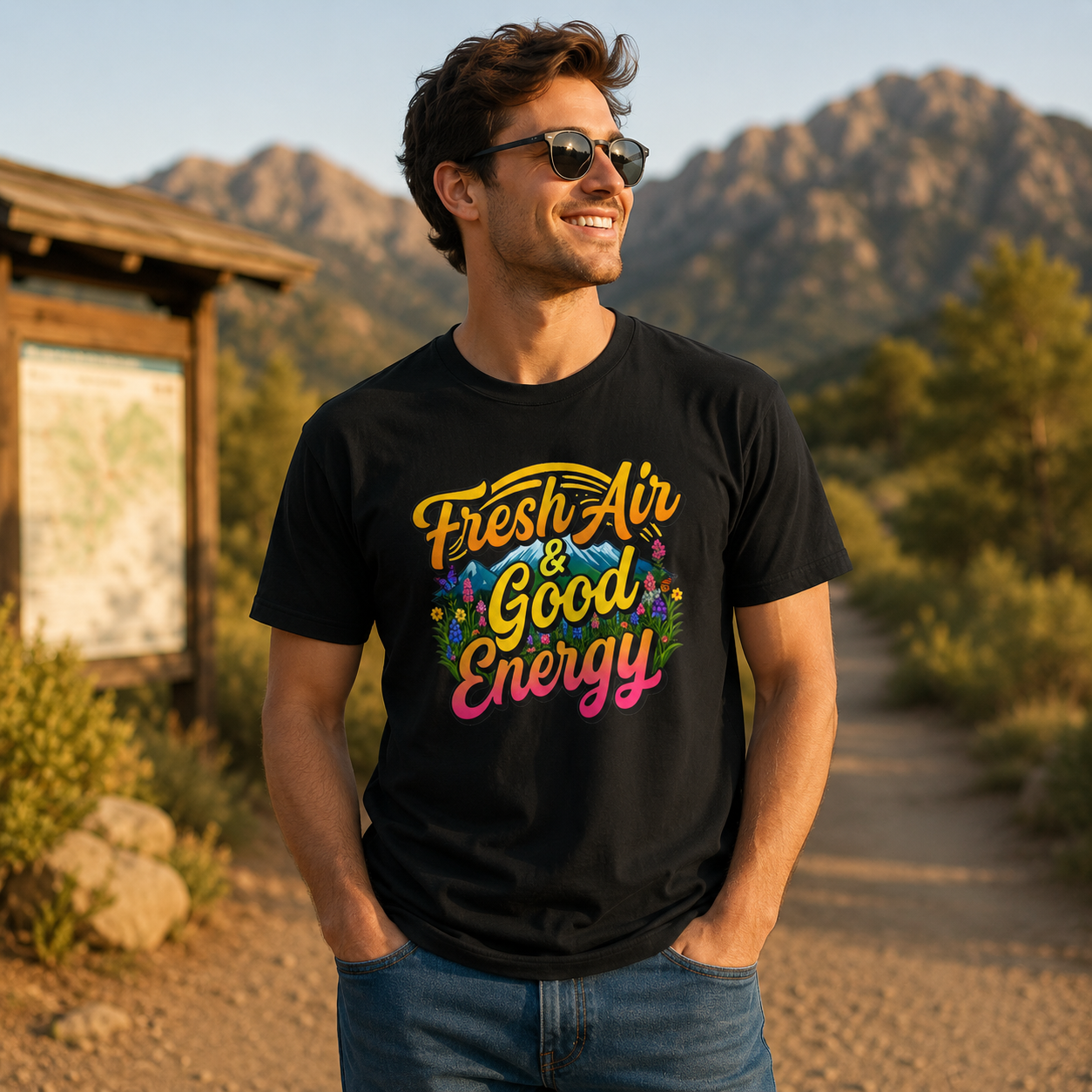 Fresh Air & Good Energy - Retro Mountain Wildflower Tee