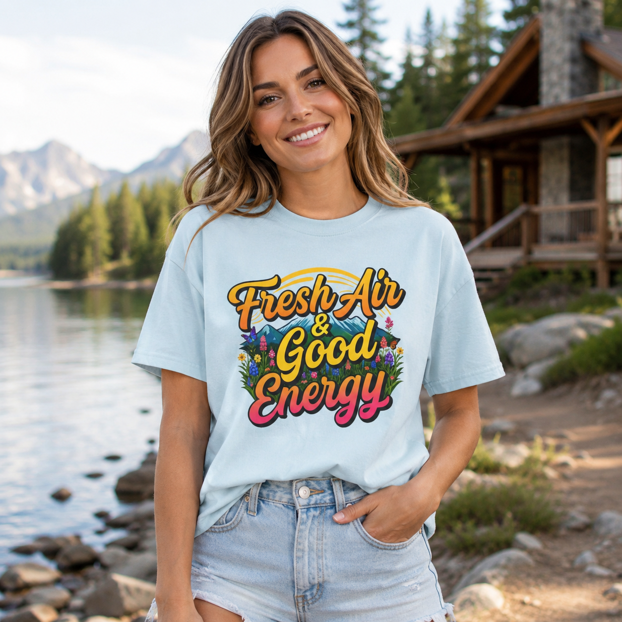 Fresh Air & Good Energy - Retro Mountain Wildflower Tee