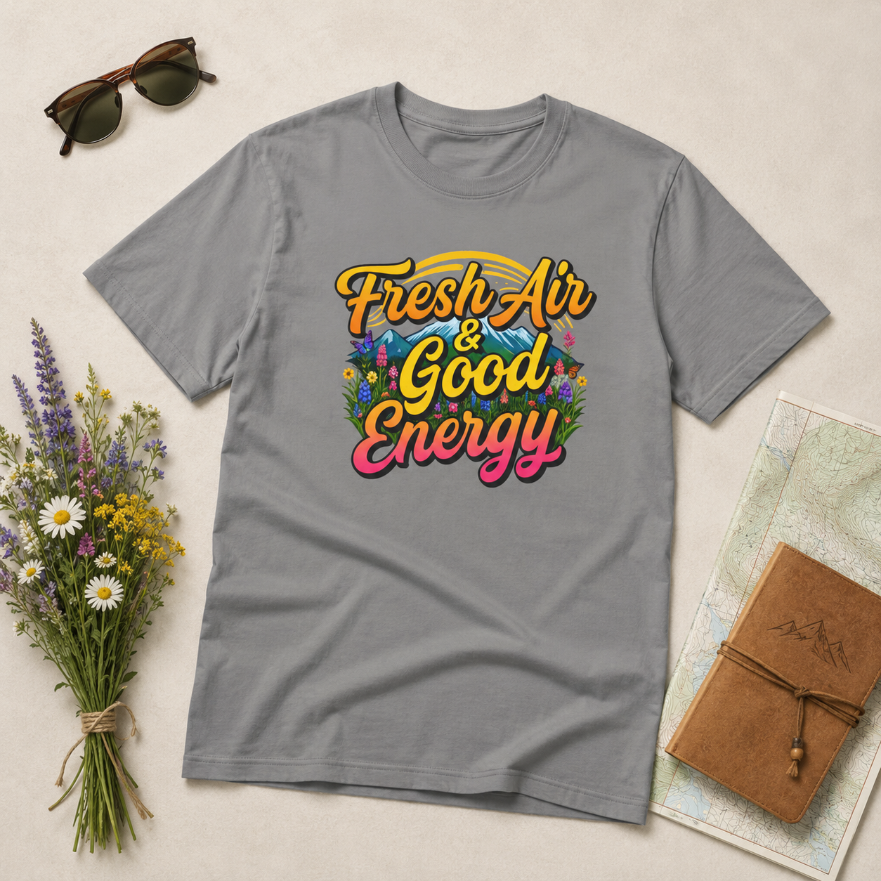 Fresh Air & Good Energy - Retro Mountain Wildflower Tee