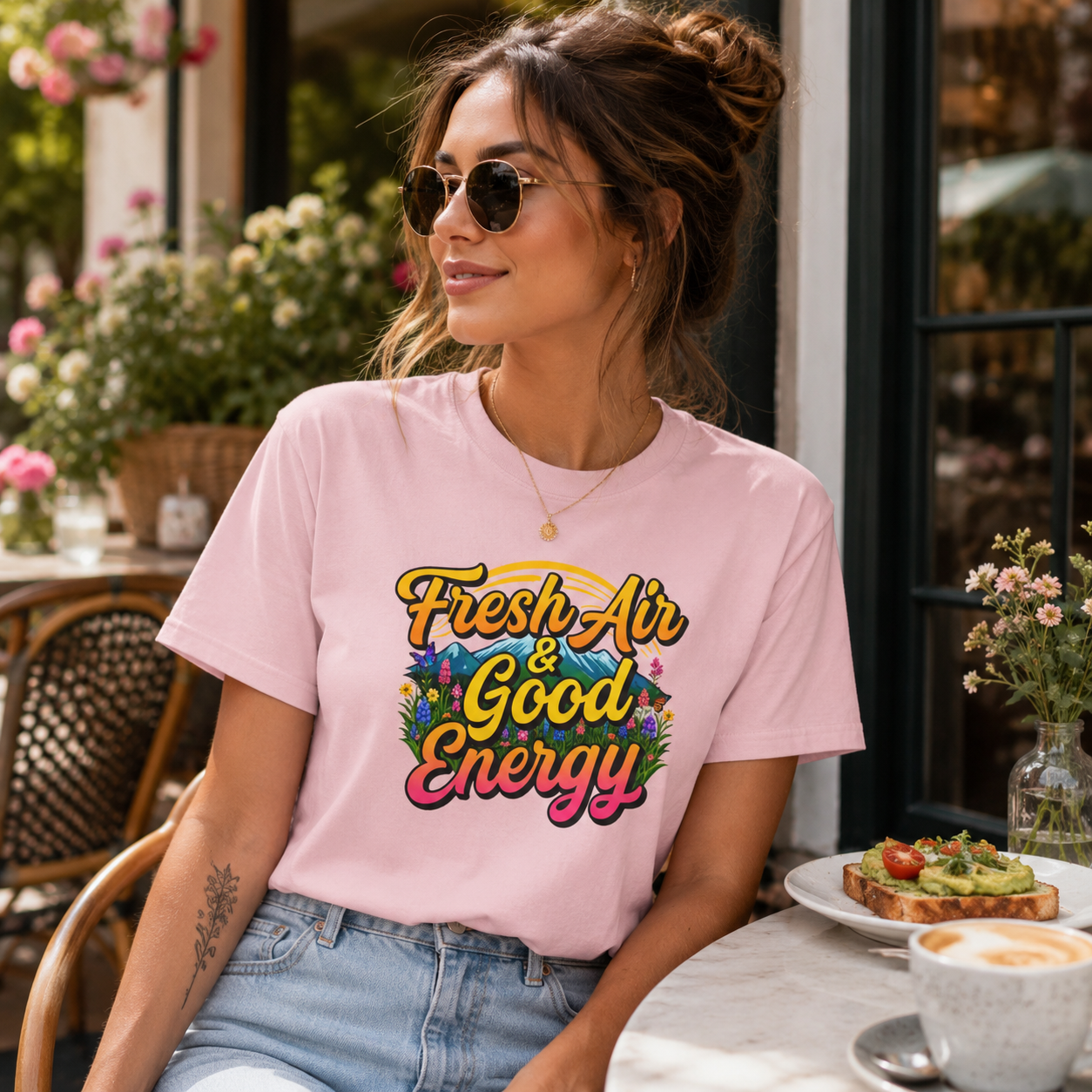 Fresh Air & Good Energy - Retro Mountain Wildflower Tee