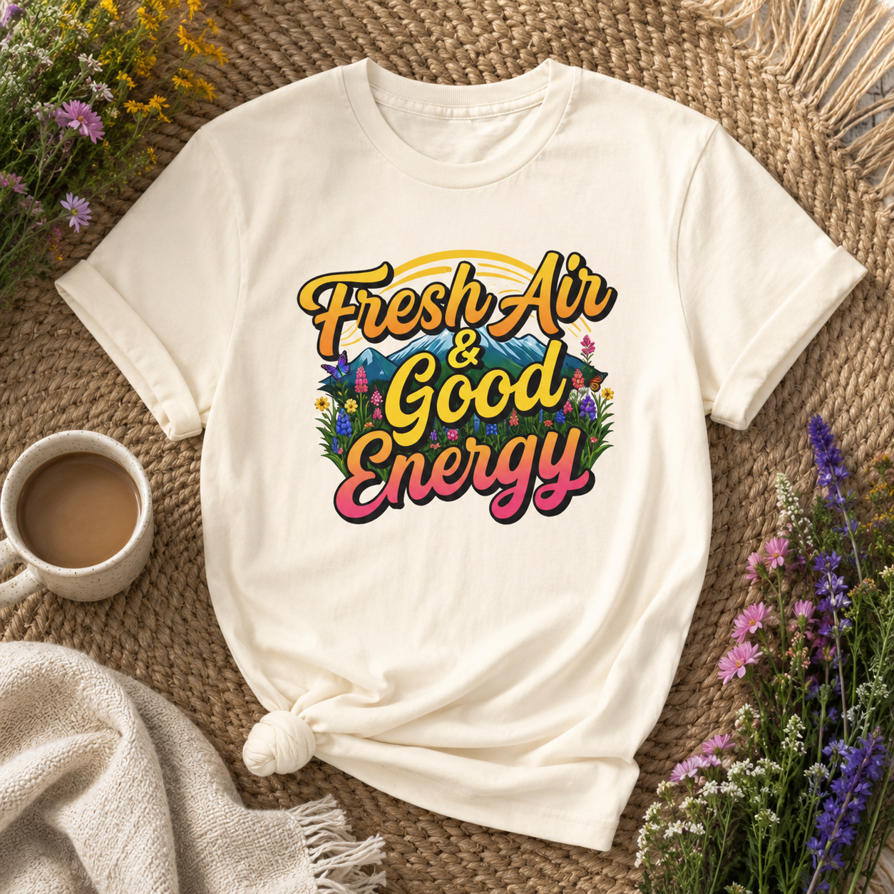 Fresh Air & Good Energy - Retro Mountain Wildflower Tee