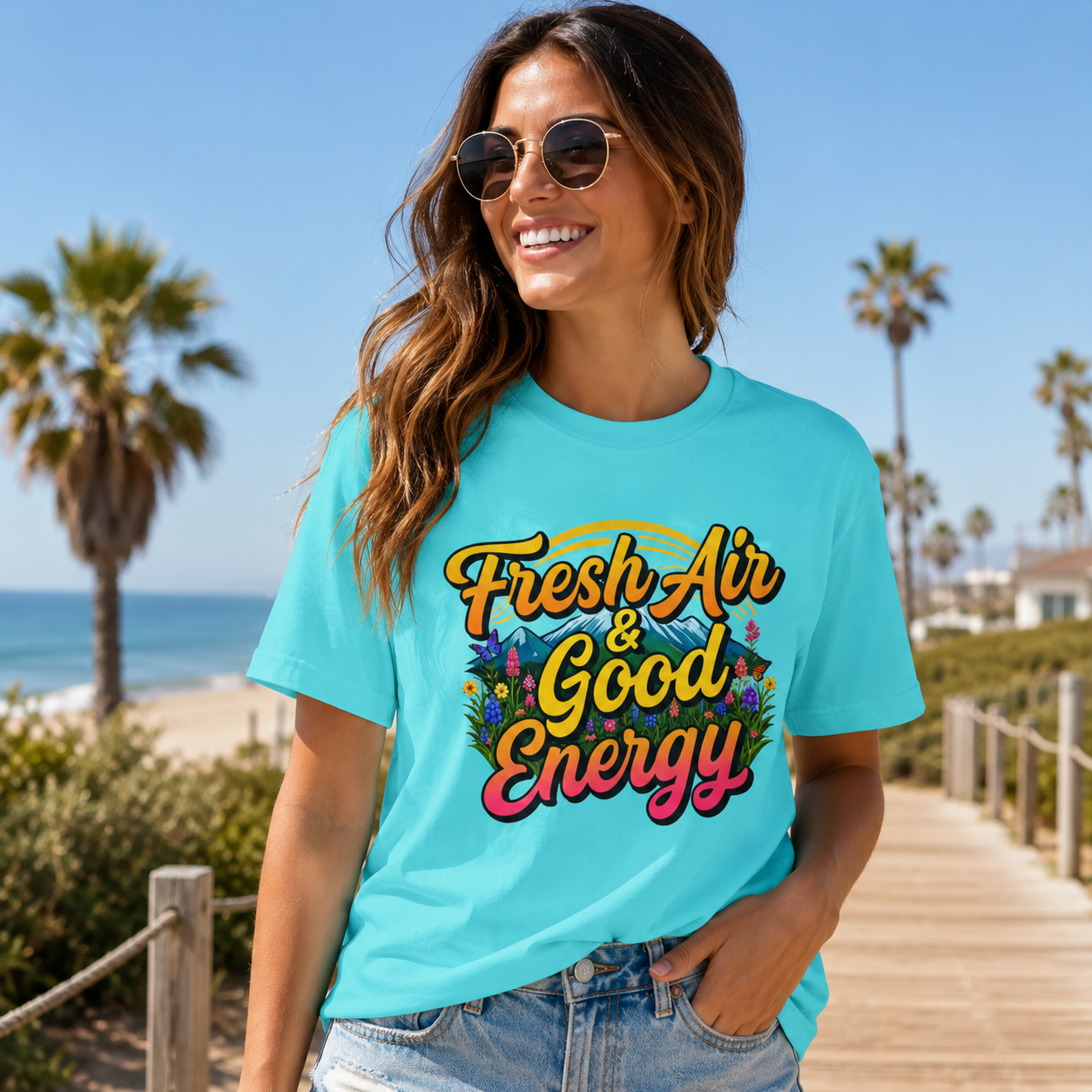Fresh Air & Good Energy - Retro Mountain Wildflower Tee