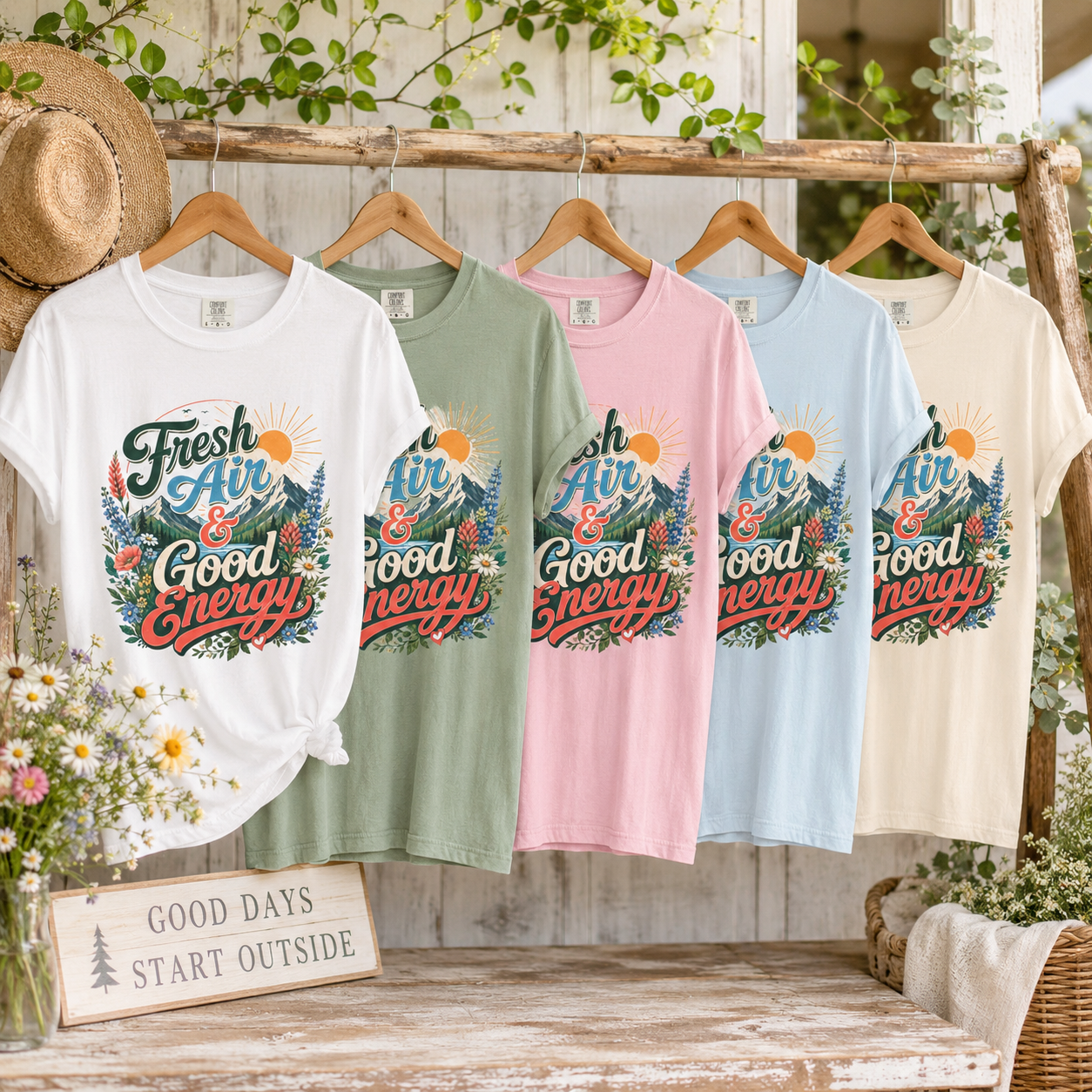 Fresh Air & Good Energy - Mountain Wildflower Tee