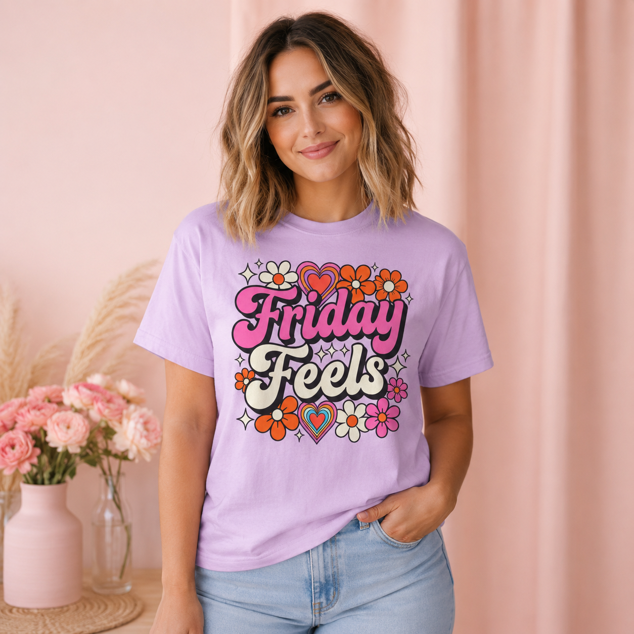 Friday Feels - Retro Groovy Floral Tee