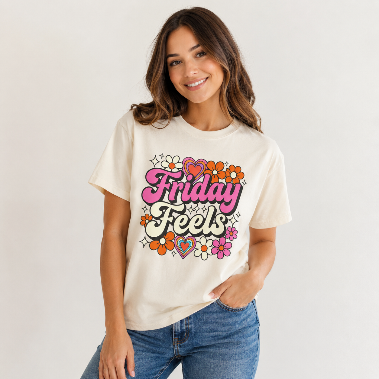 Friday Feels - Retro Groovy Floral Tee