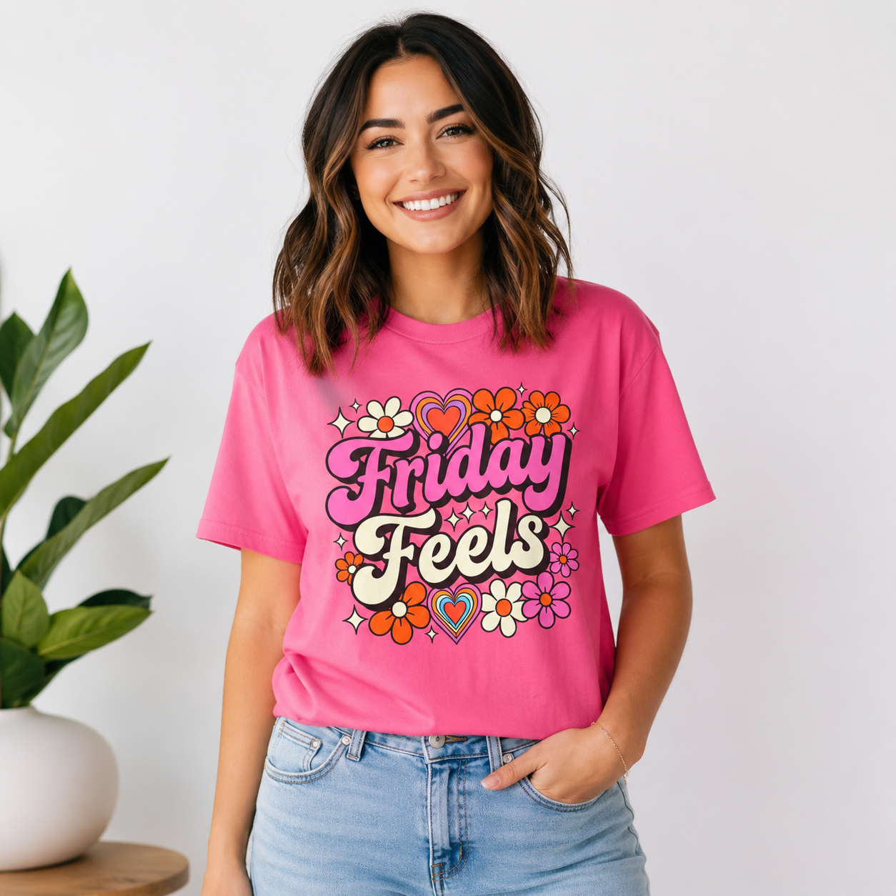 Friday Feels - Retro Groovy Floral Tee