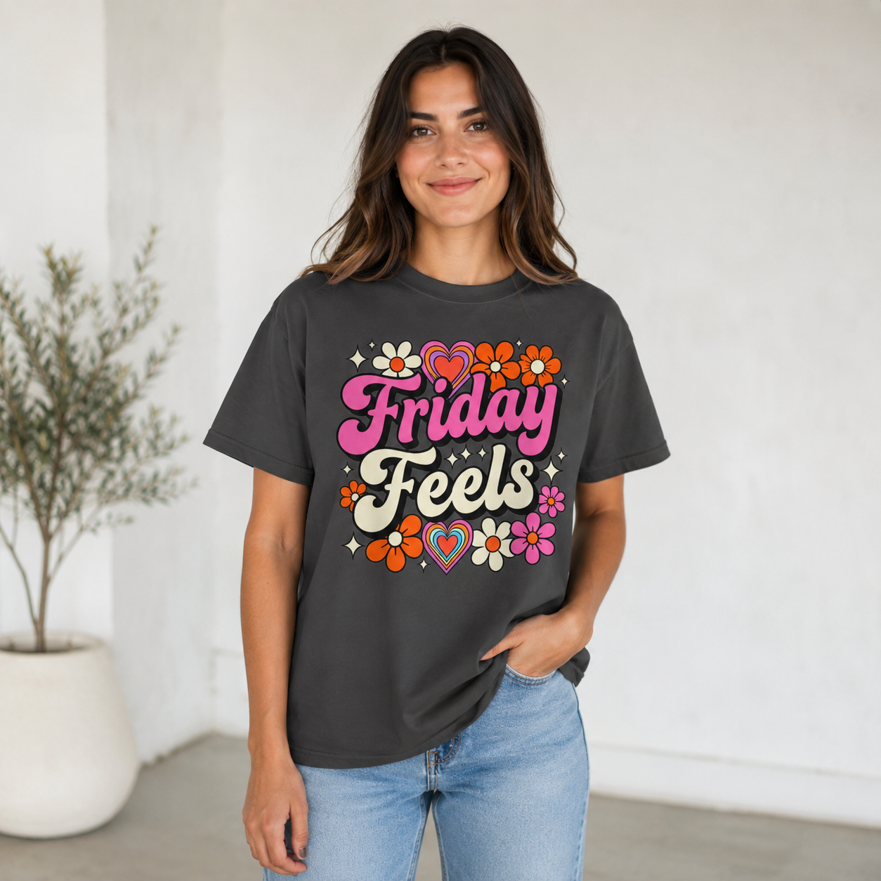 Friday Feels - Retro Groovy Floral Tee