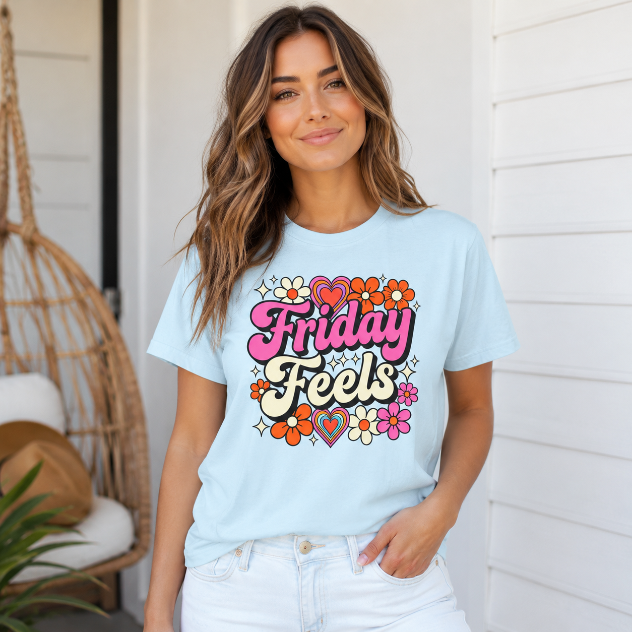 Friday Feels - Retro Groovy Floral Tee