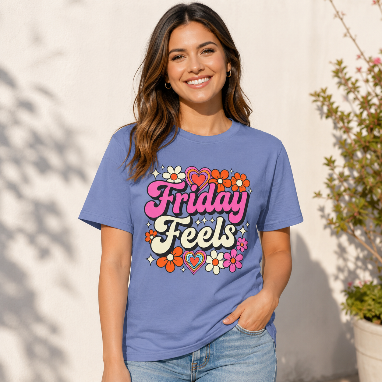 Friday Feels - Retro Groovy Floral Tee