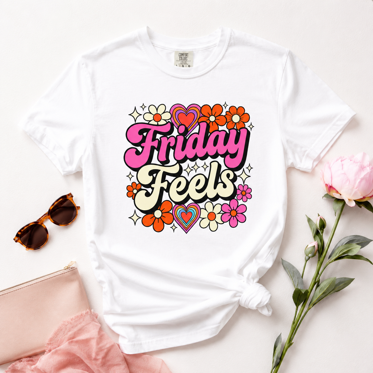 Friday Feels - Retro Groovy Floral Tee