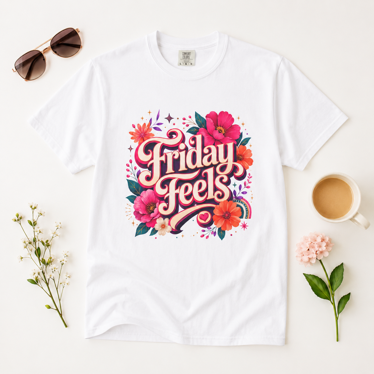 Friday Feels - Retro Floral Vibes Tee
