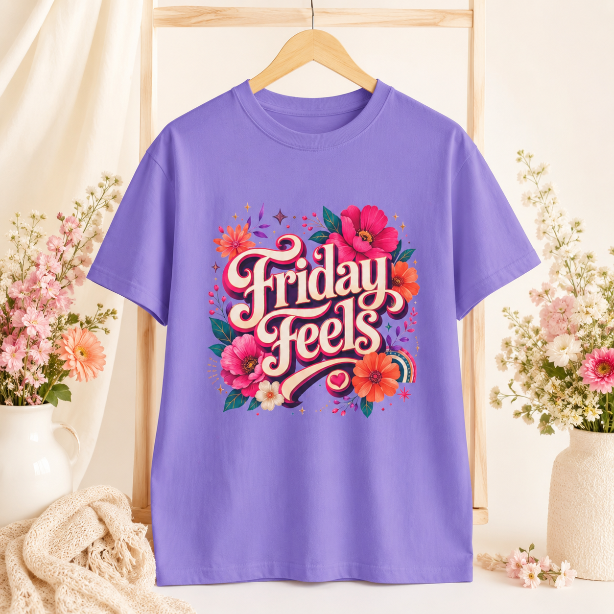 Friday Feels - Retro Floral Vibes Tee