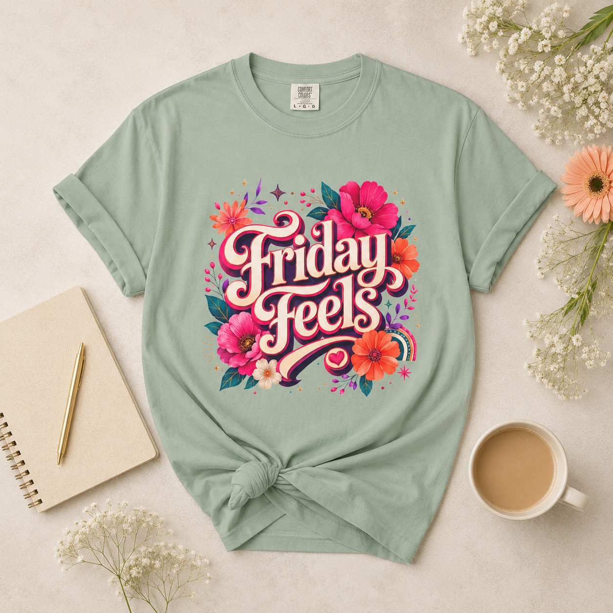 Friday Feels - Retro Floral Vibes Tee