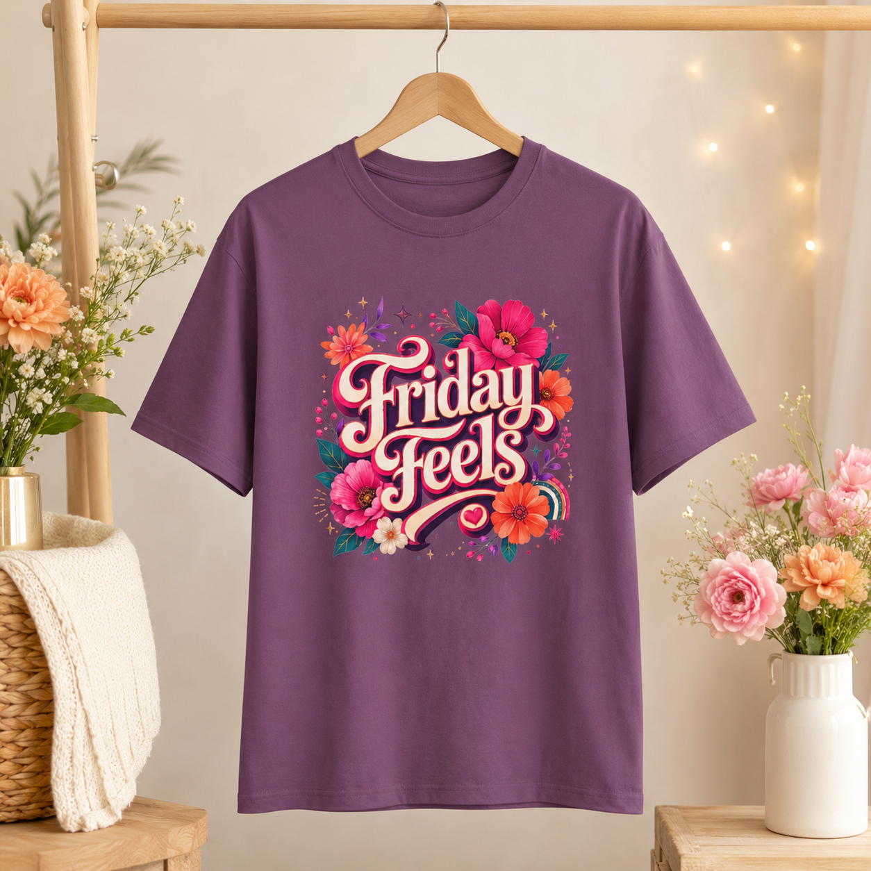 Friday Feels - Retro Floral Vibes Tee