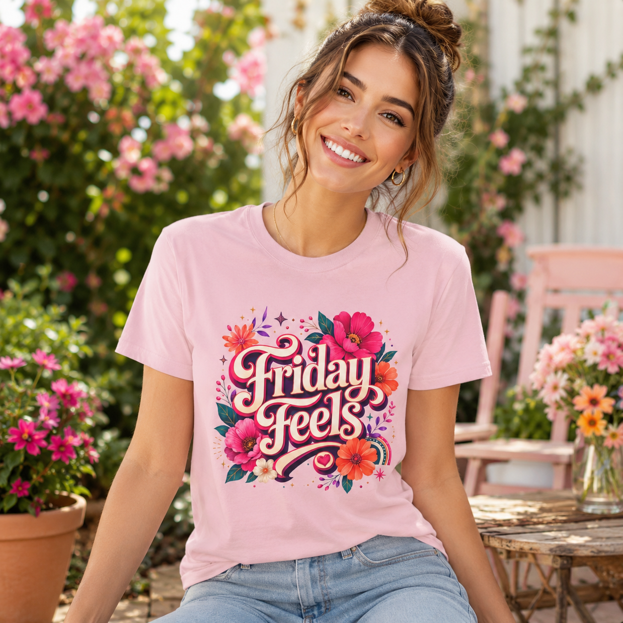 Friday Feels - Retro Floral Vibes Tee