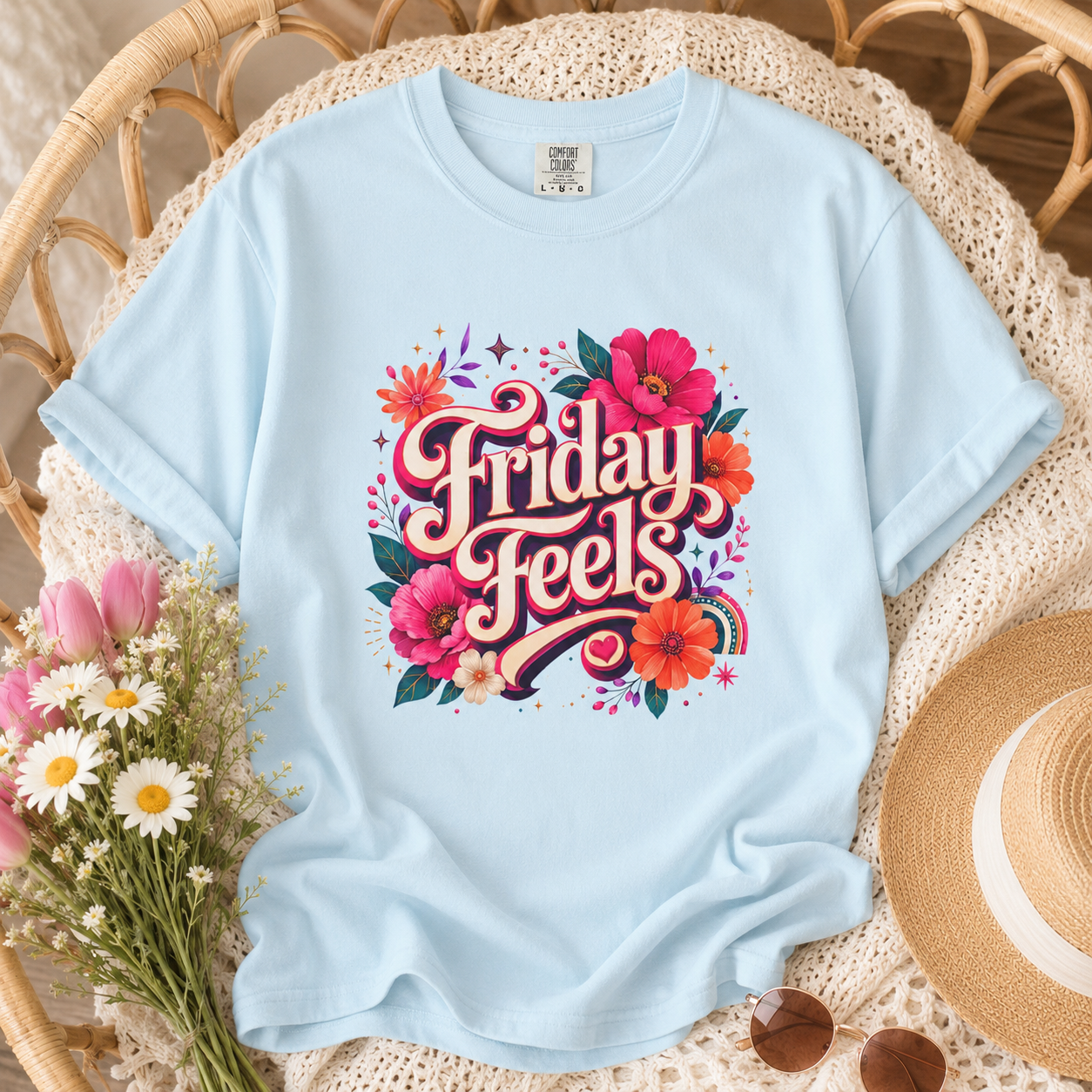 Friday Feels - Retro Floral Vibes Tee