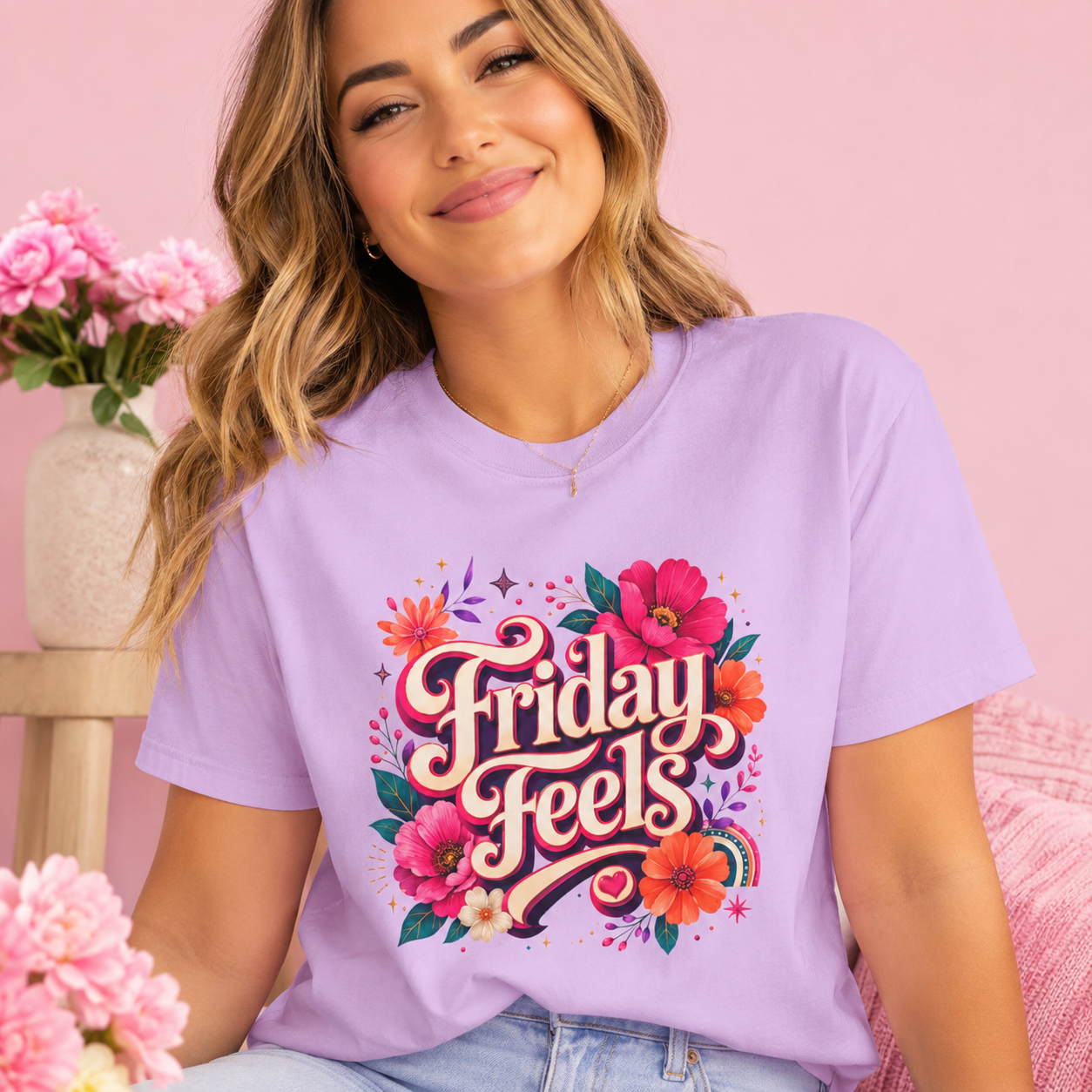 Friday Feels - Retro Floral Vibes Tee