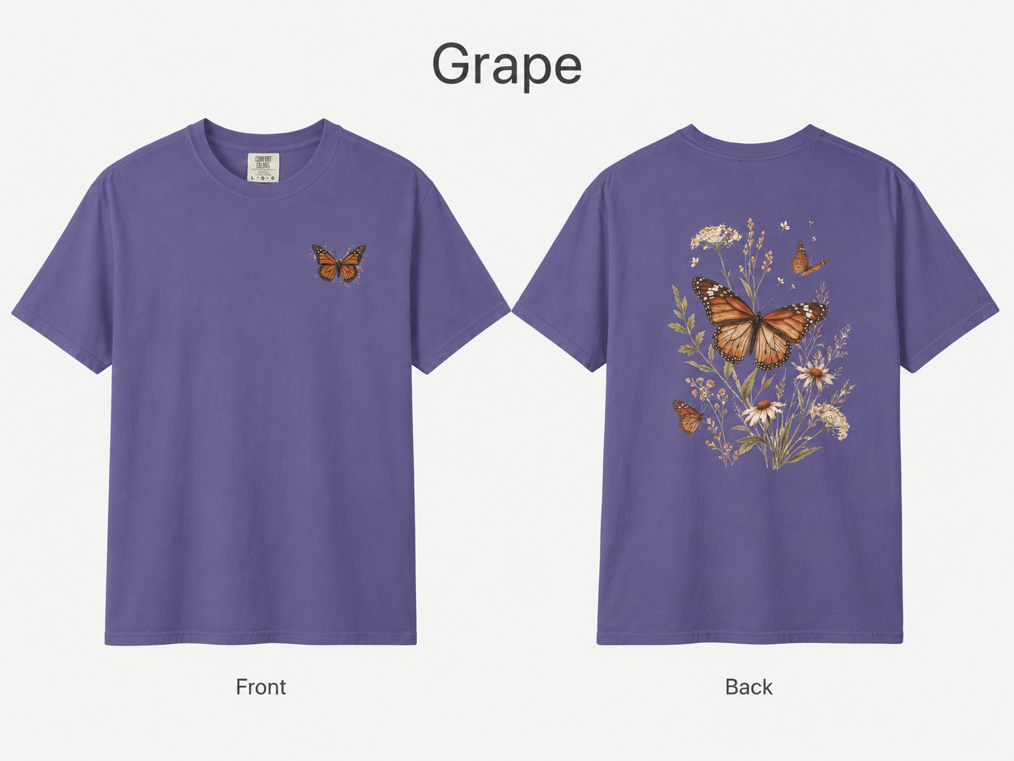 Monarch & Wildflowers - Vintage Botanical Front & Back Tee