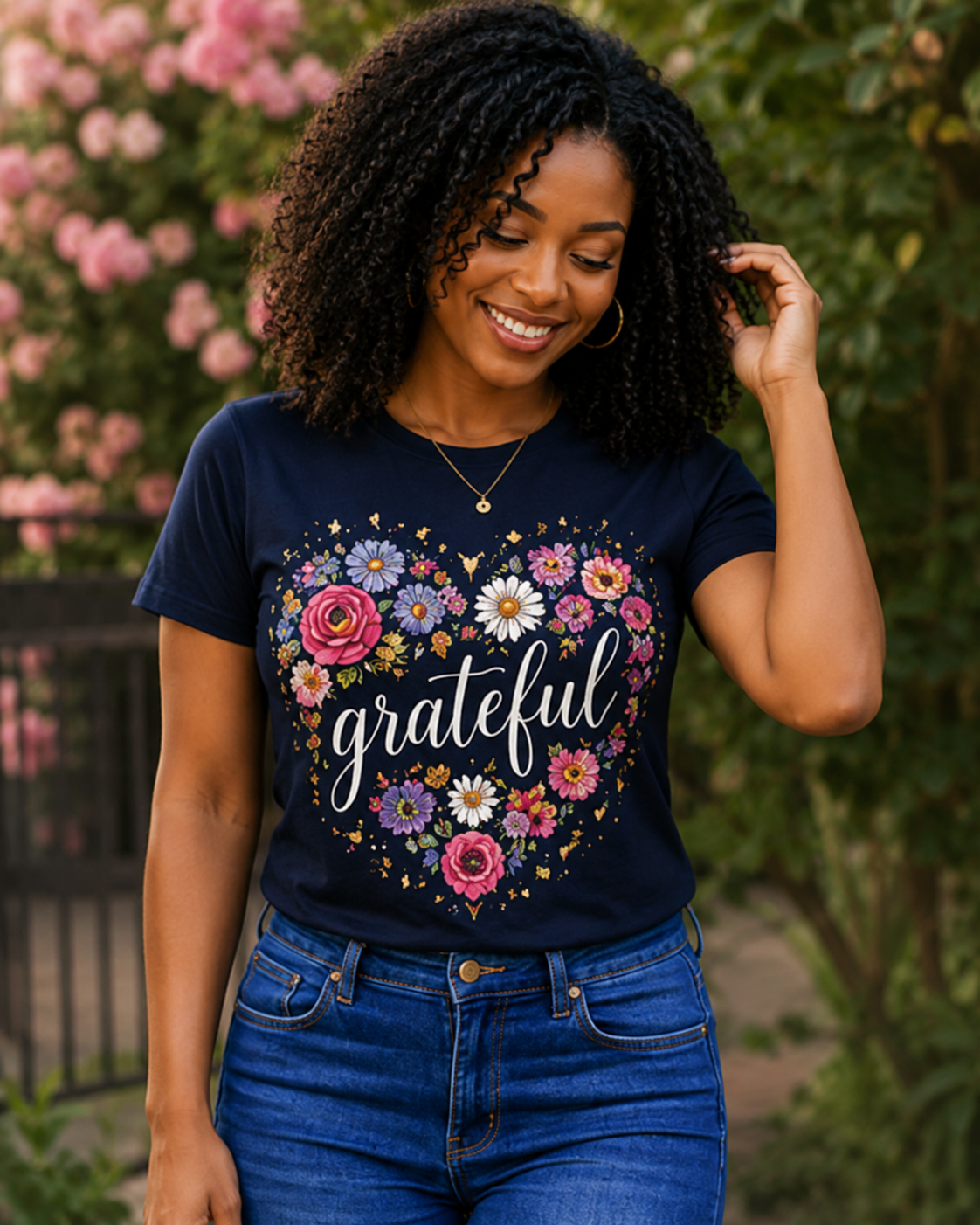 Grateful - Floral Heart Tee