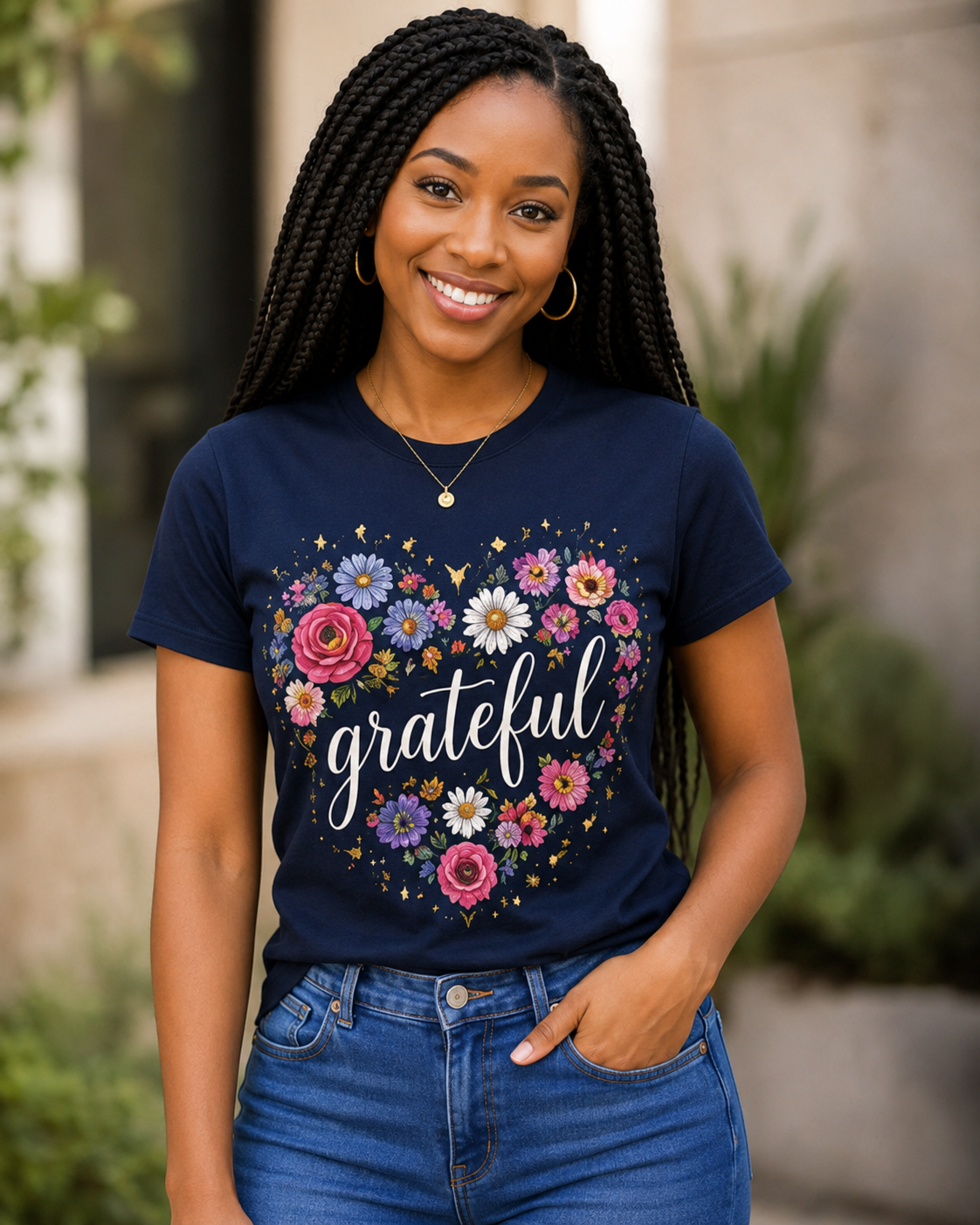 Grateful - Floral Heart Tee