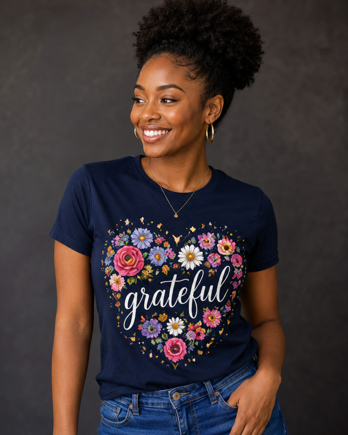Grateful - Floral Heart Tee