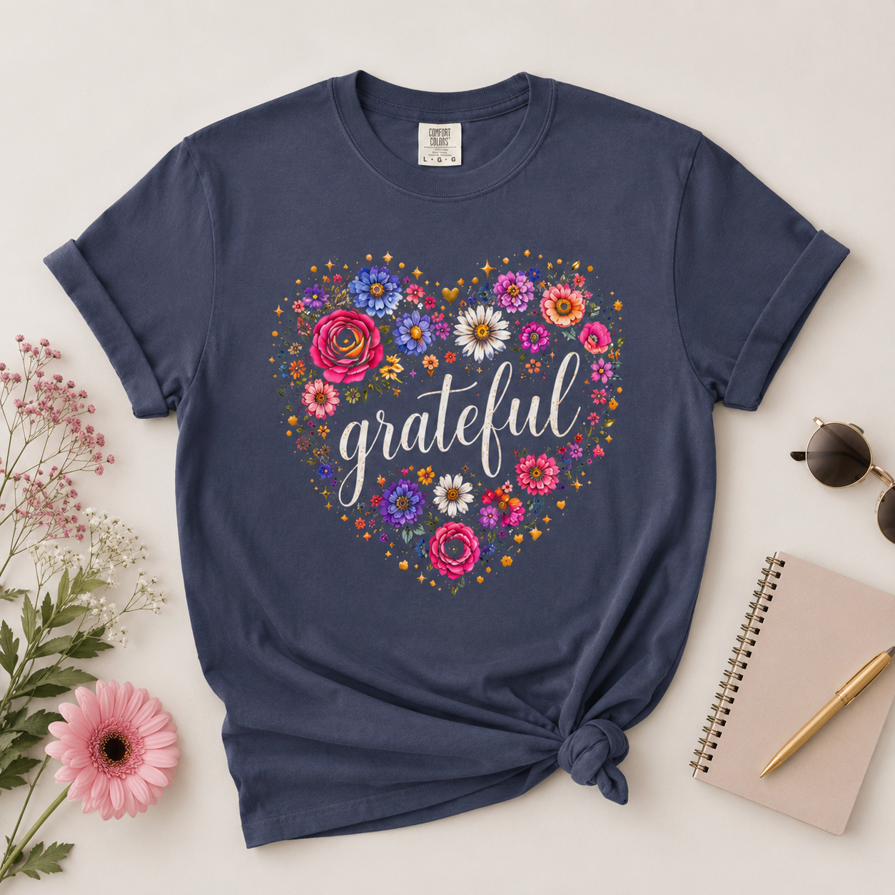 Grateful - Floral Heart Tee