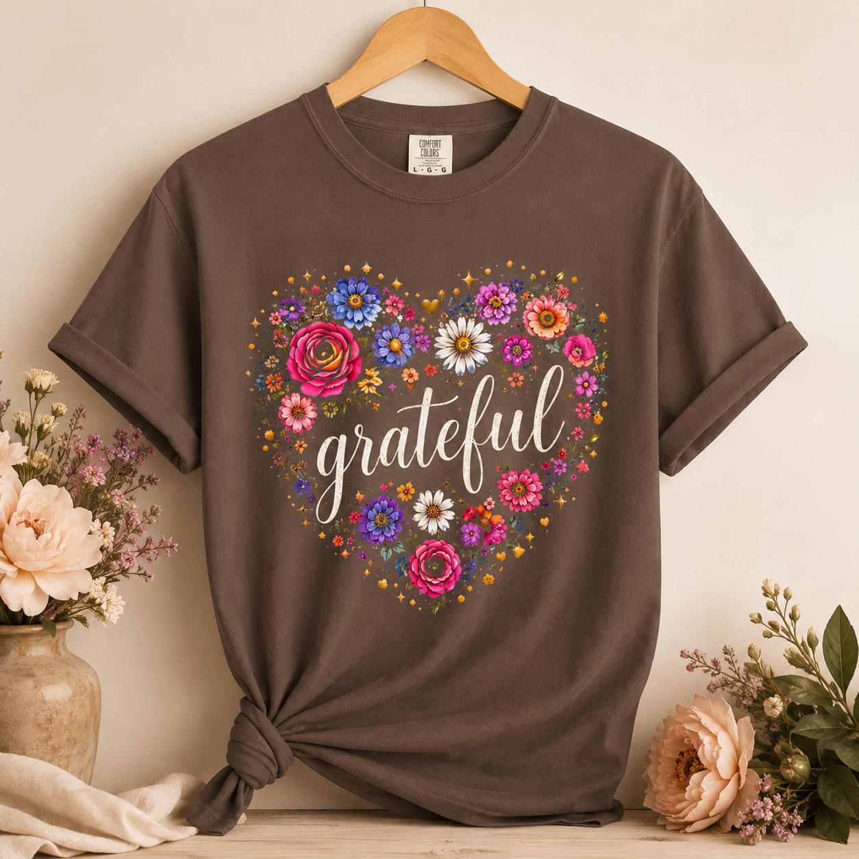 Grateful floral heart tee branded slide