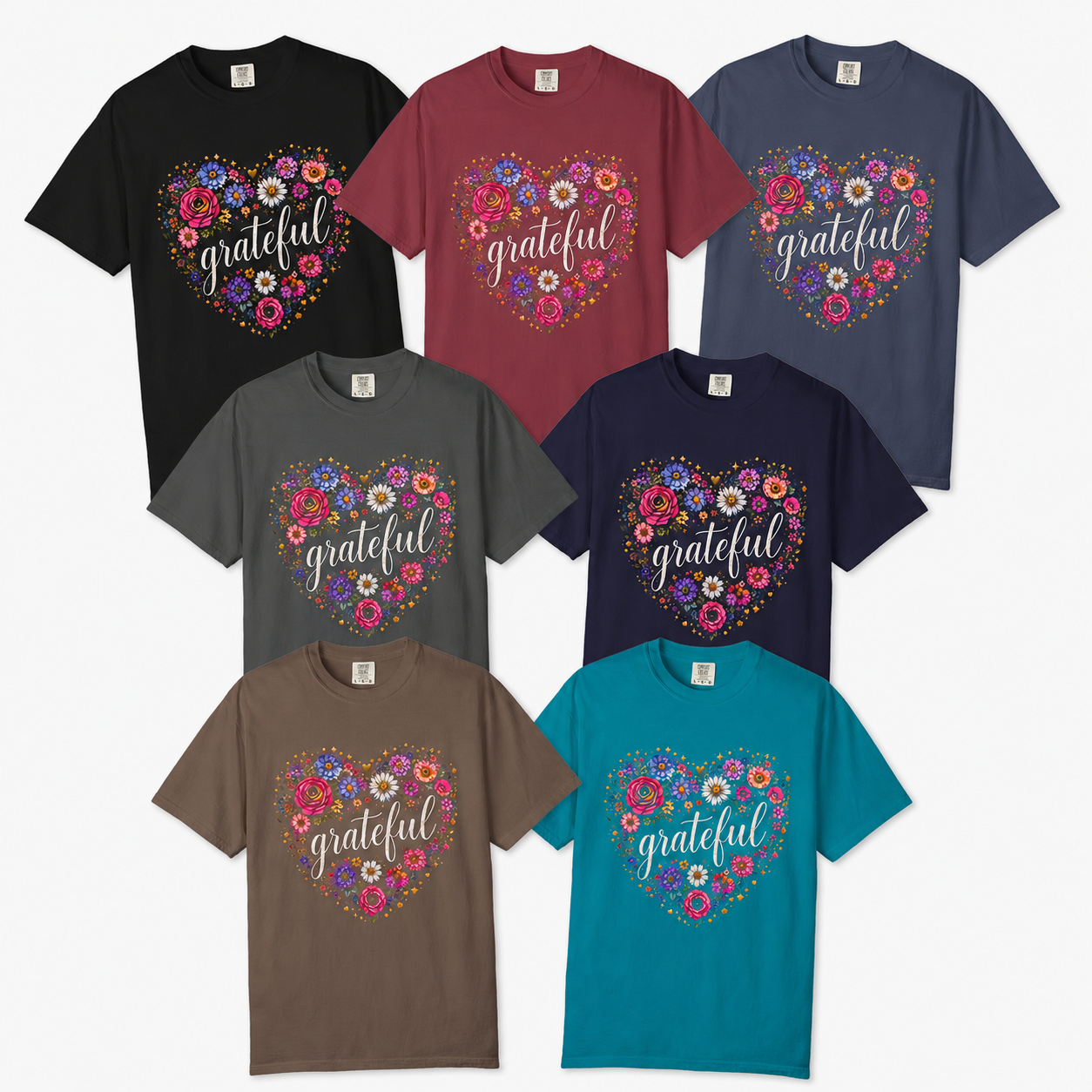 Grateful - Floral Heart Tee