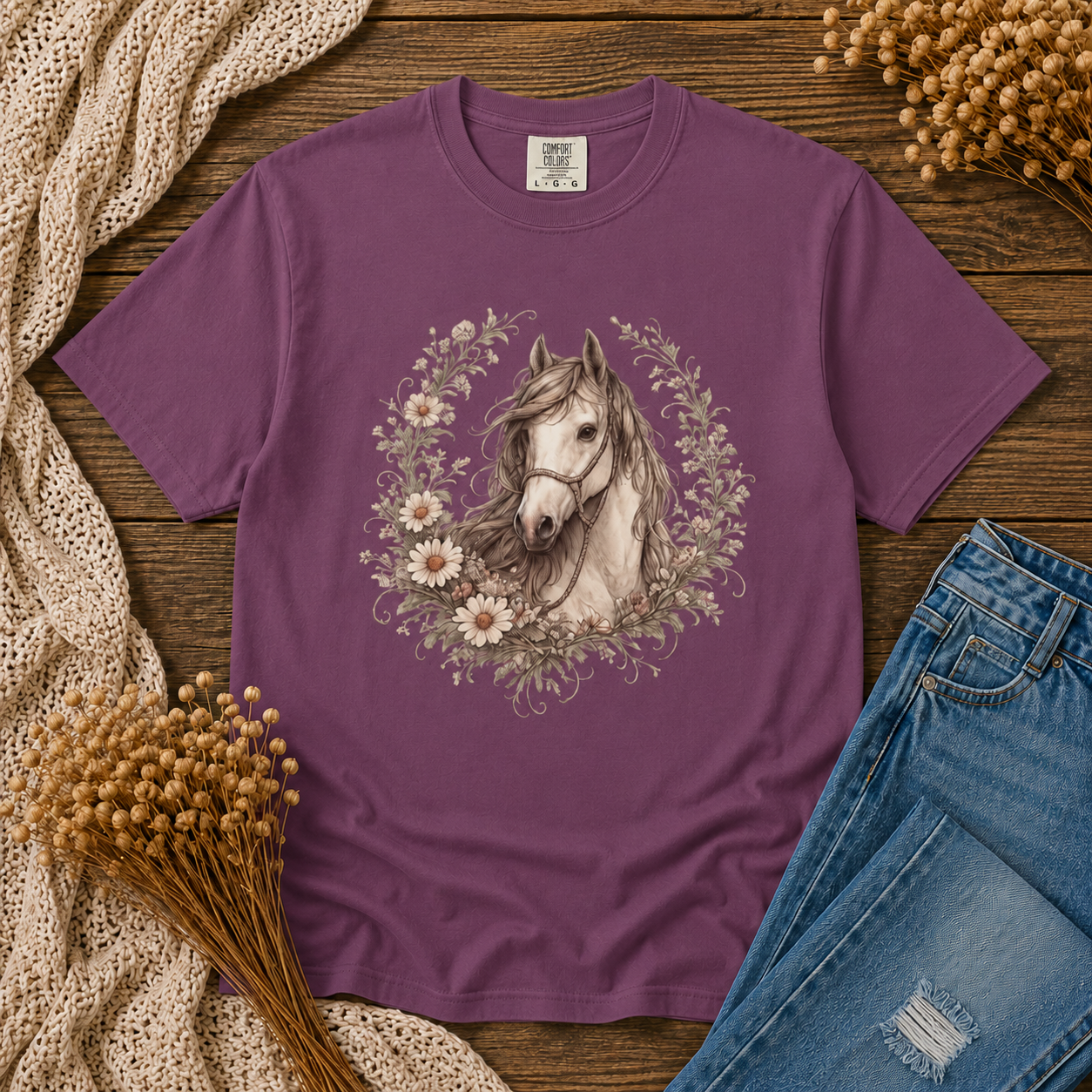 Horse Floral Wreath Tee