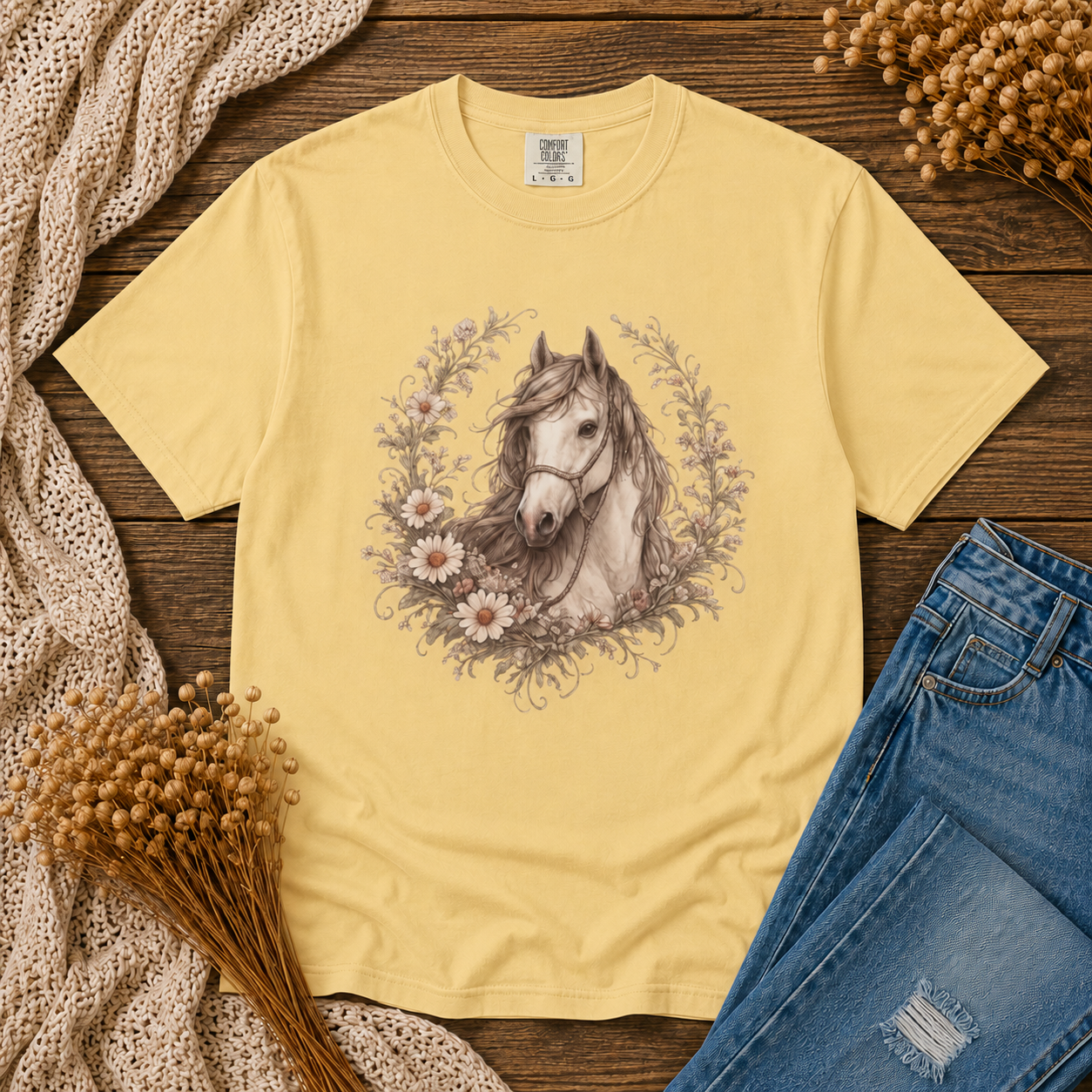 Horse Floral Wreath Tee