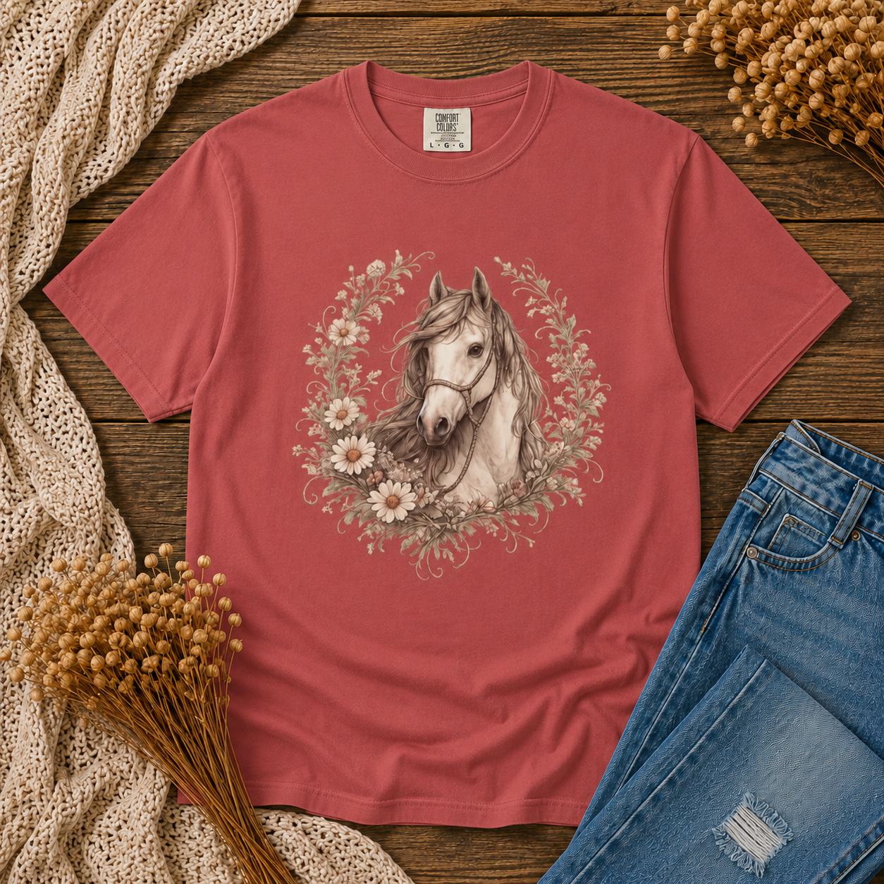Horse Floral Wreath Tee