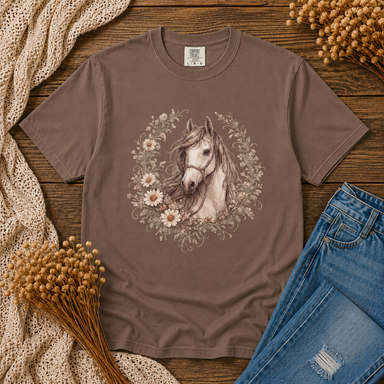 Horse Floral Wreath Tee