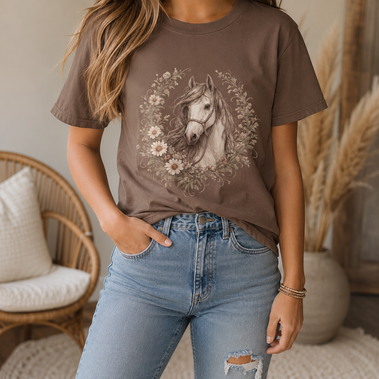 Horse Floral Wreath Tee