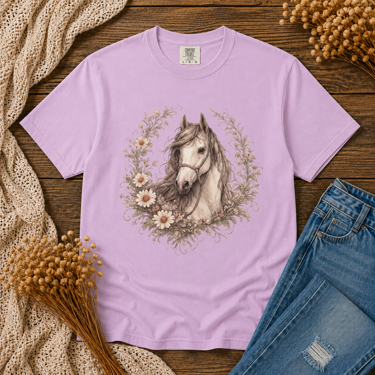 Horse Floral Wreath Tee