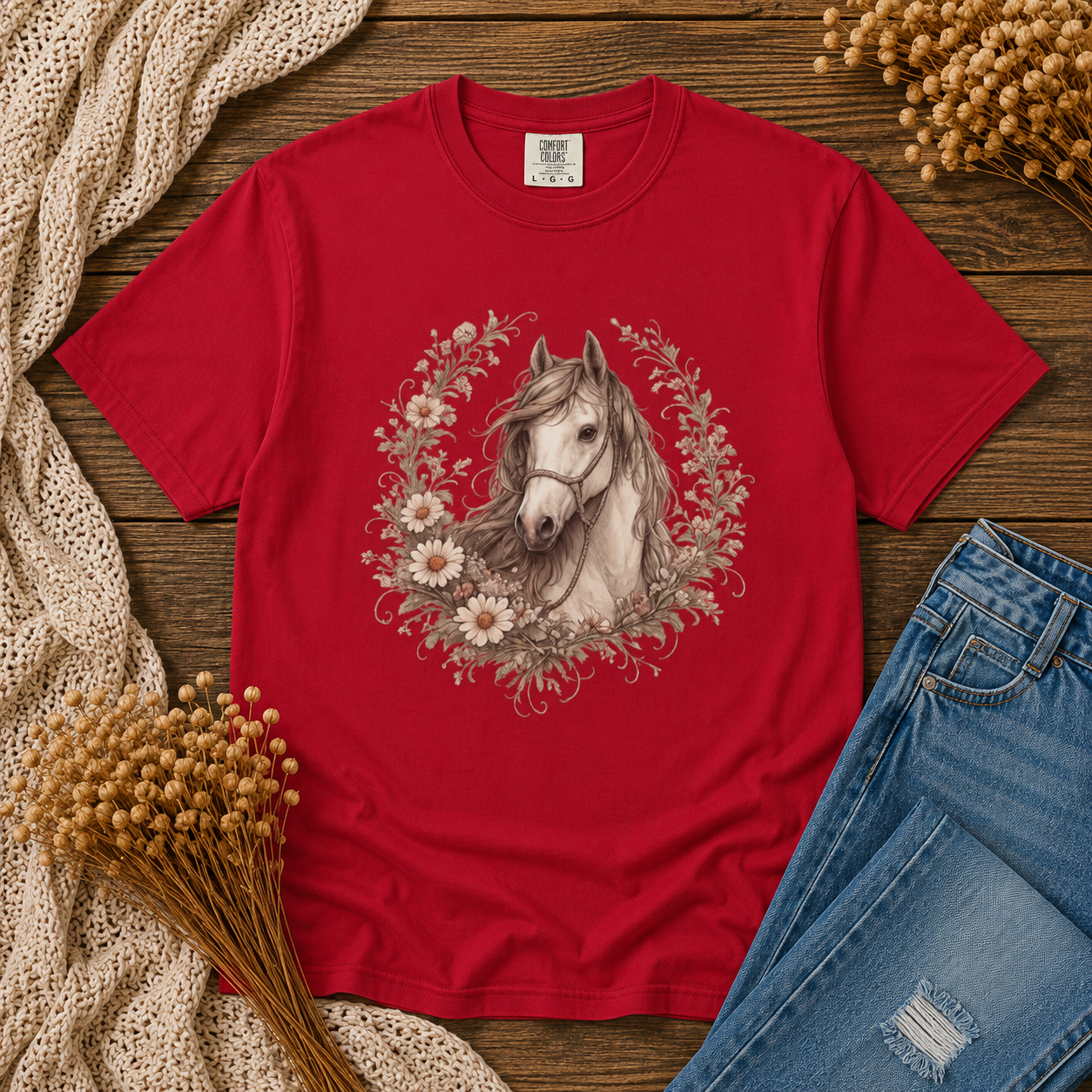 Horse Floral Wreath Tee