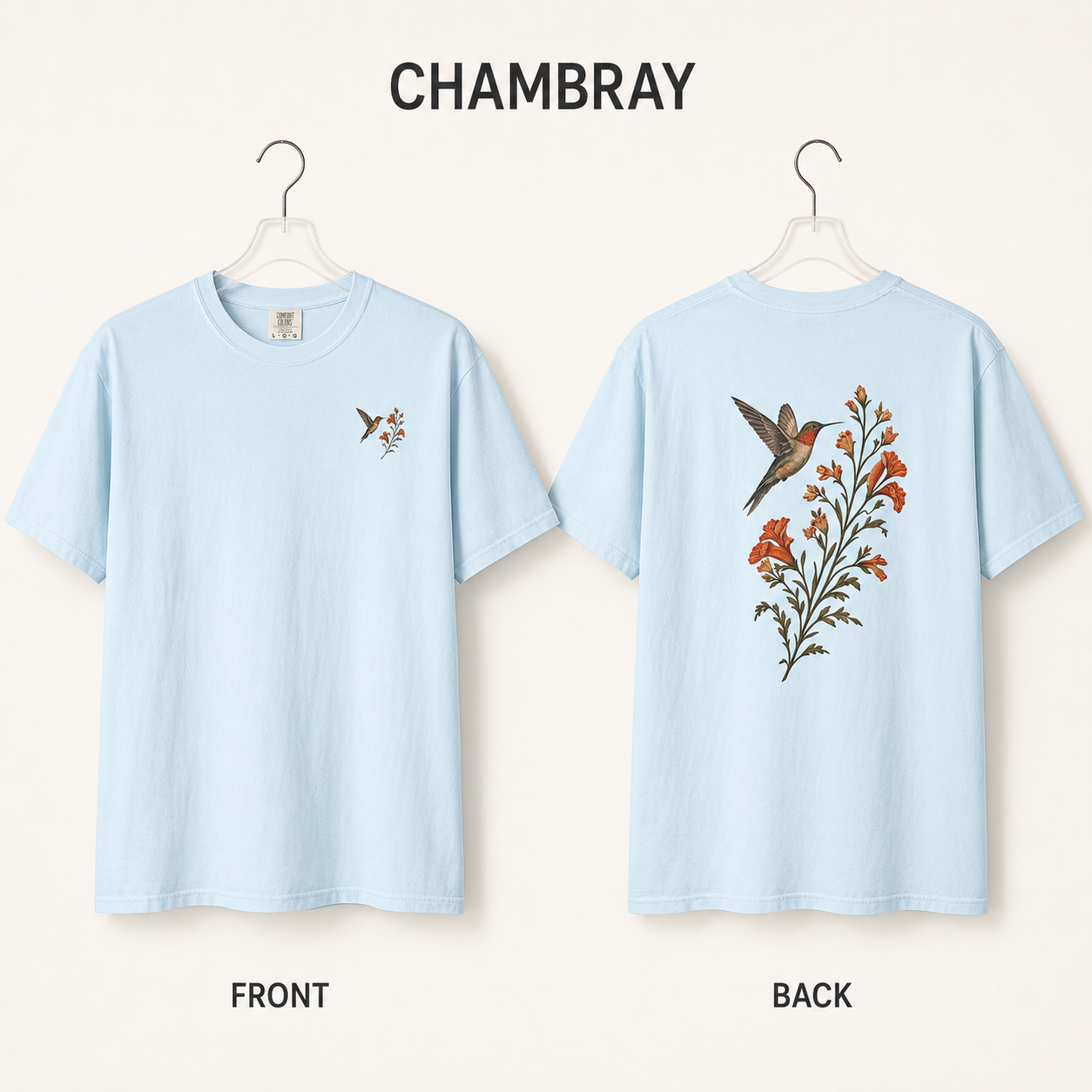 Hummingbird & Trumpet Vine Front and Back T-Shirt