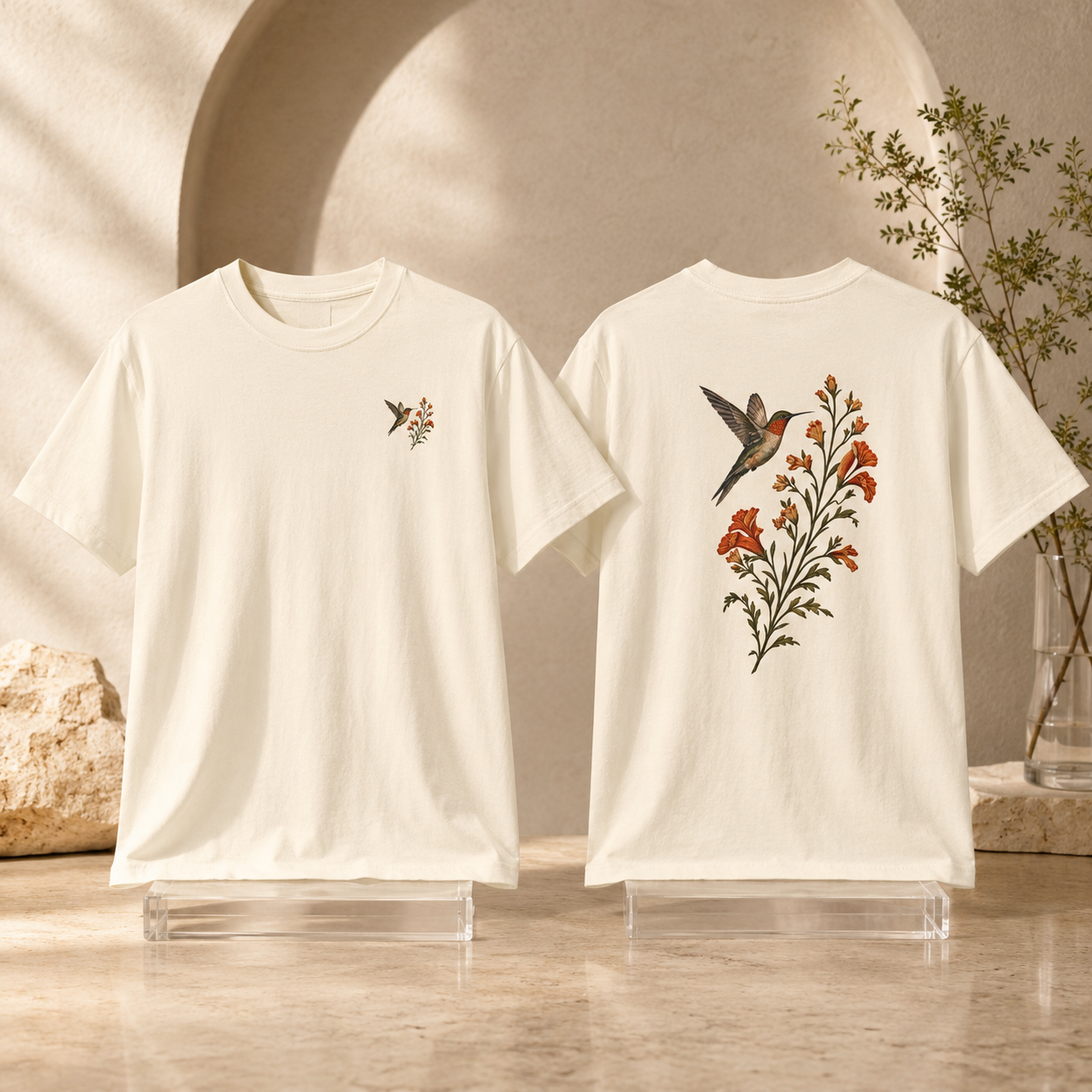 Hummingbird & Trumpet Vine Front and Back T-Shirt