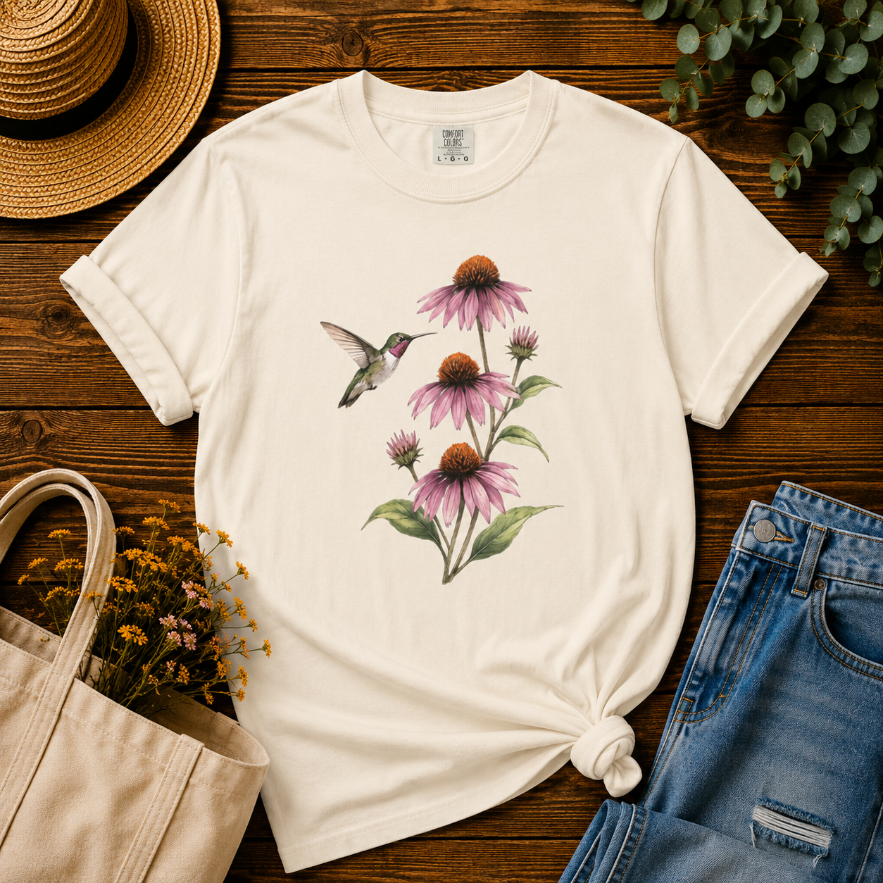 Hummingbird & Coneflowers Tee