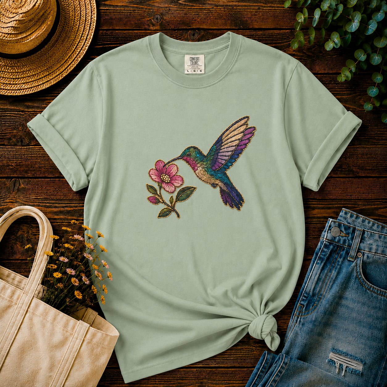 Hummingbird — Embroidery-Style Tee
