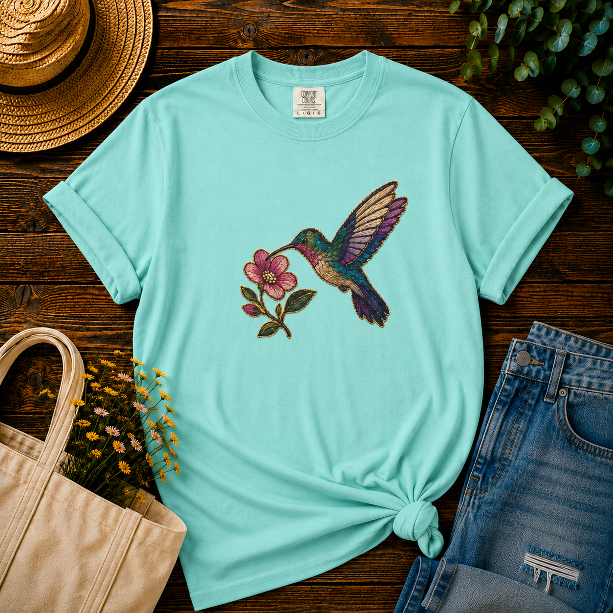 Hummingbird — Embroidery-Style Tee