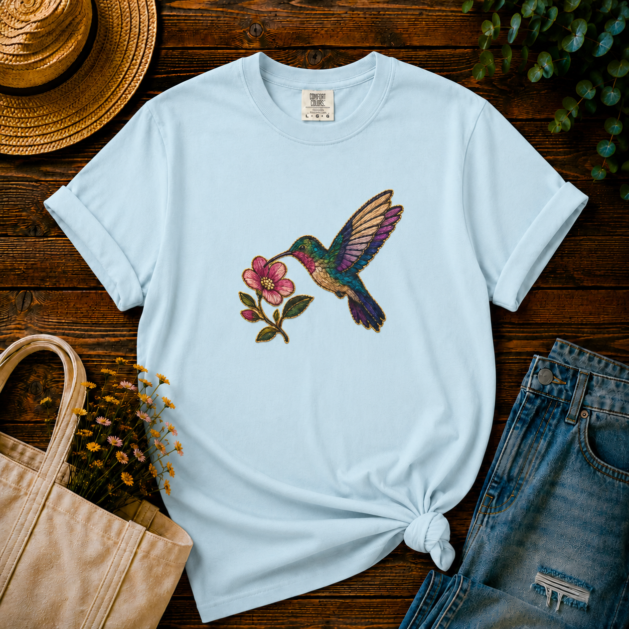 Hummingbird — Embroidery-Style Tee