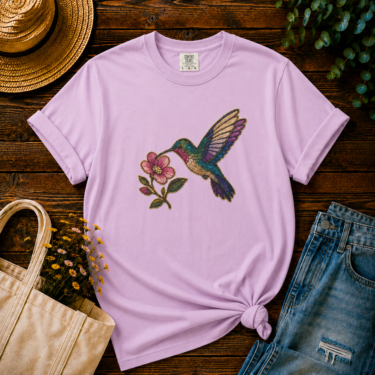 Hummingbird — Embroidery-Style Tee
