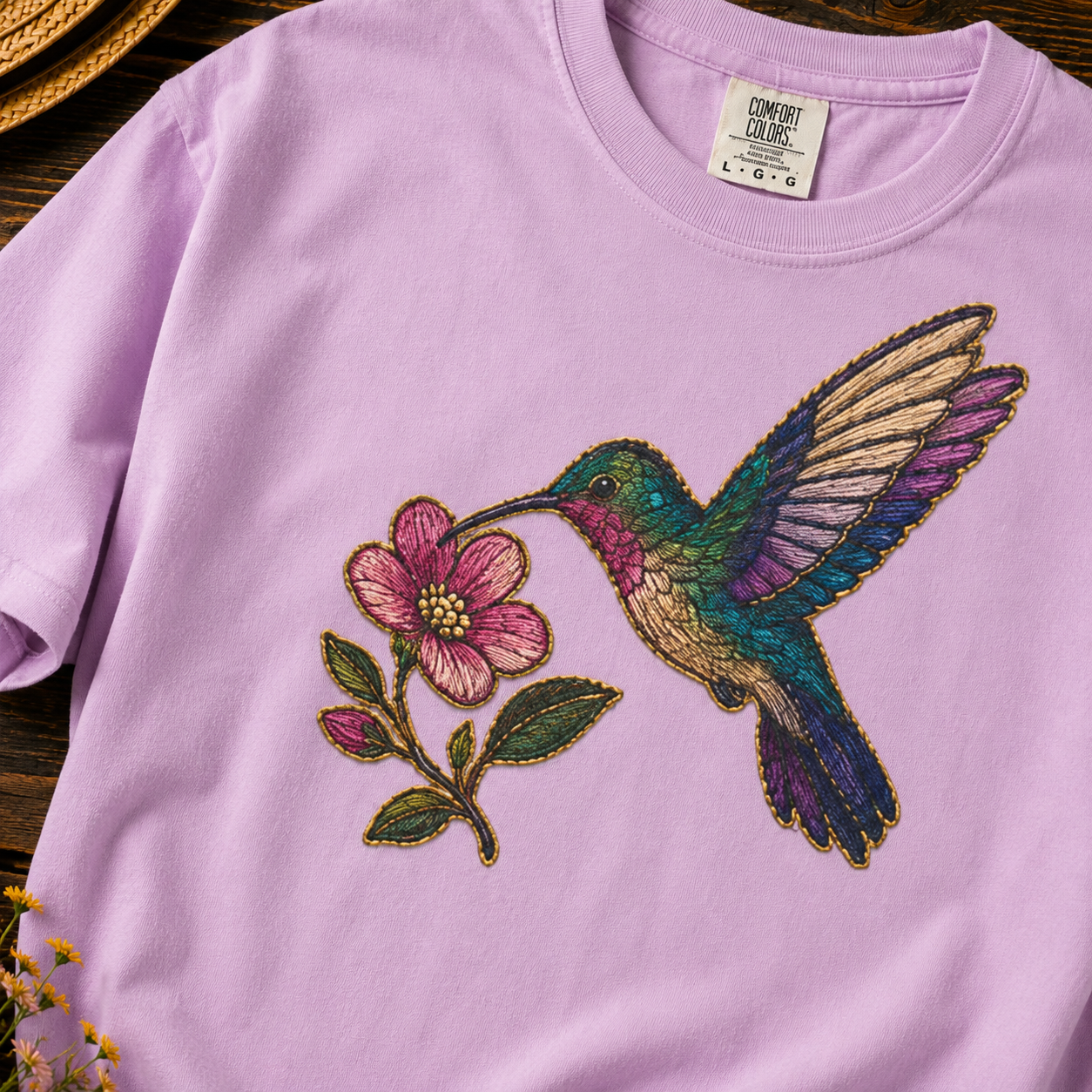 Hummingbird — Embroidery-Style Tee