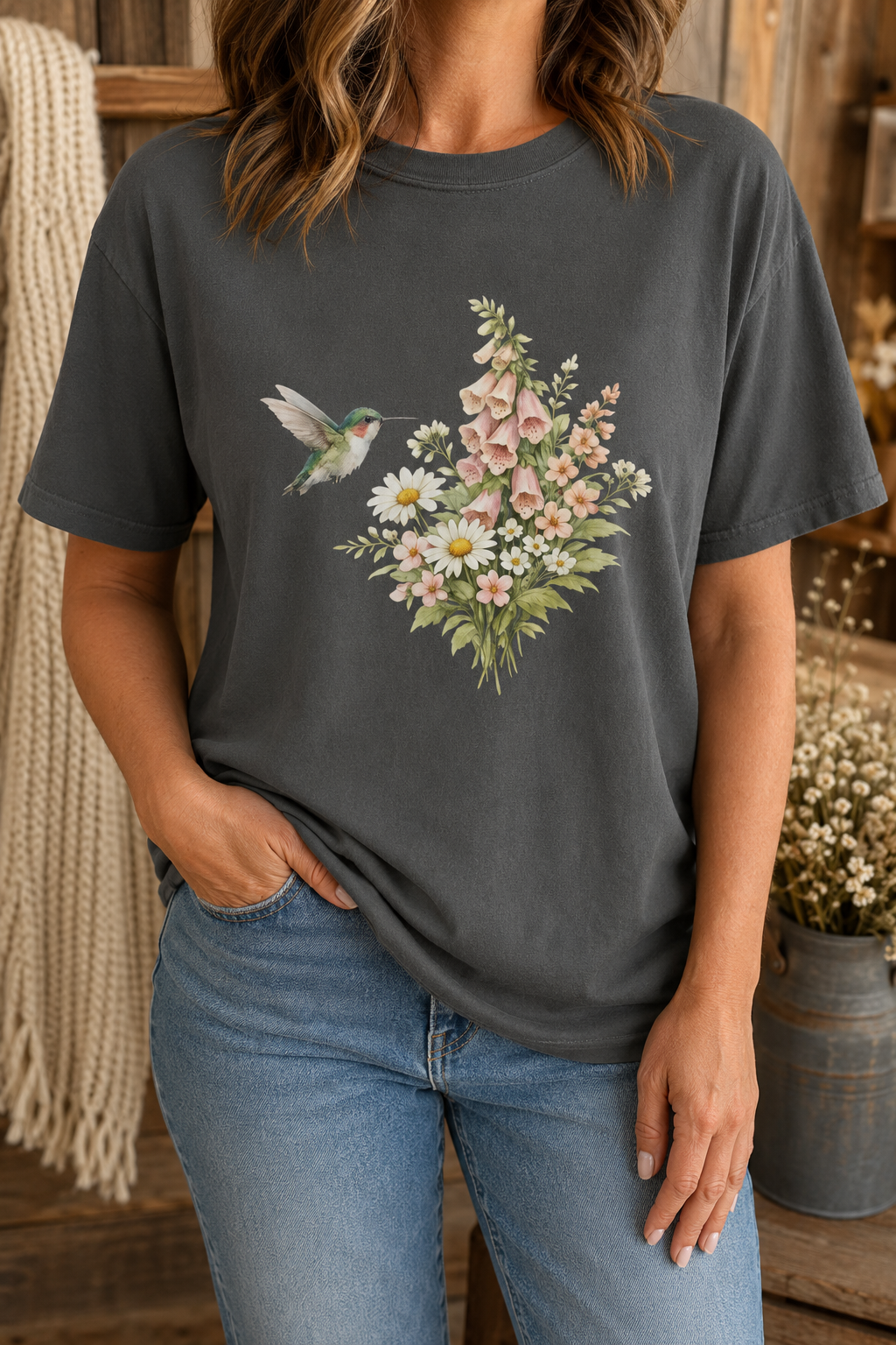 Hummingbird Foxglove Bouquet Tee