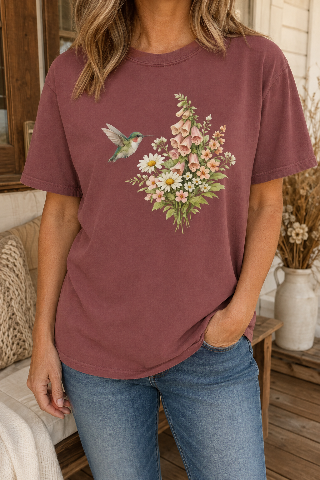 Hummingbird Foxglove Bouquet Tee