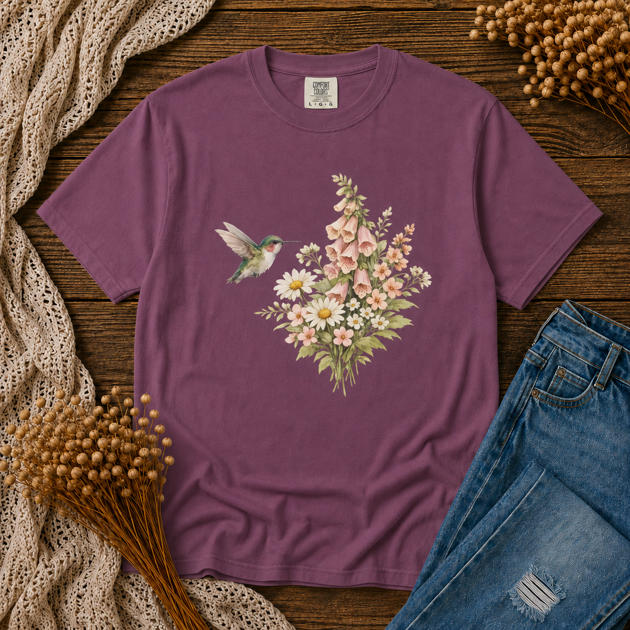 Hummingbird Foxglove Bouquet Tee