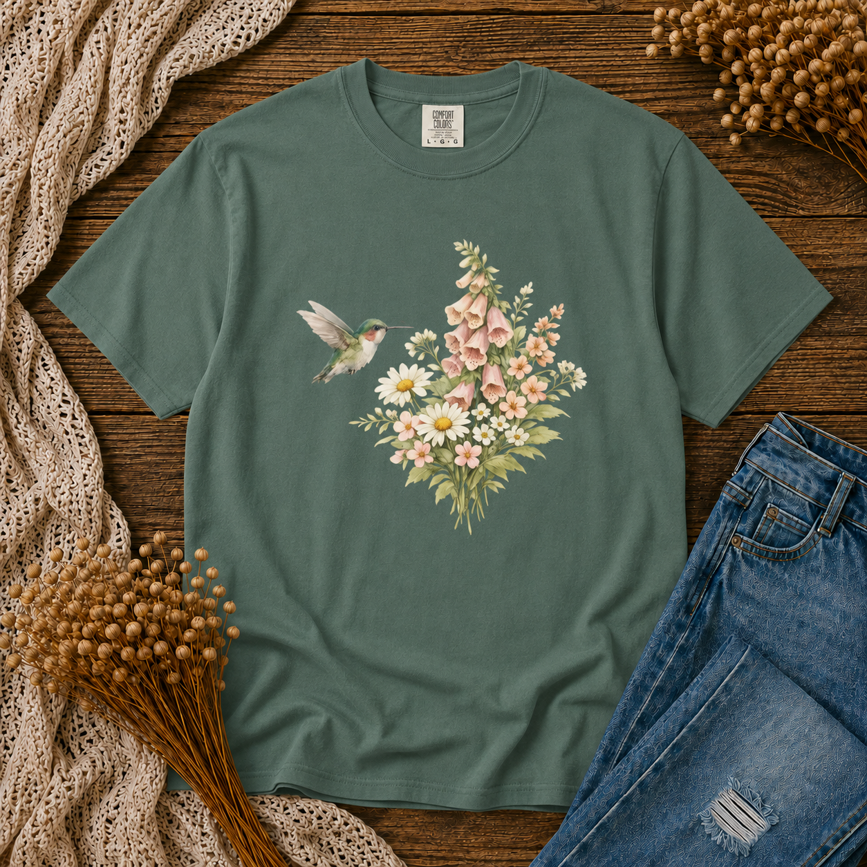 Hummingbird Foxglove Bouquet Tee